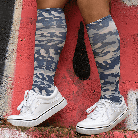 Blue Camo Youth Knee Highs