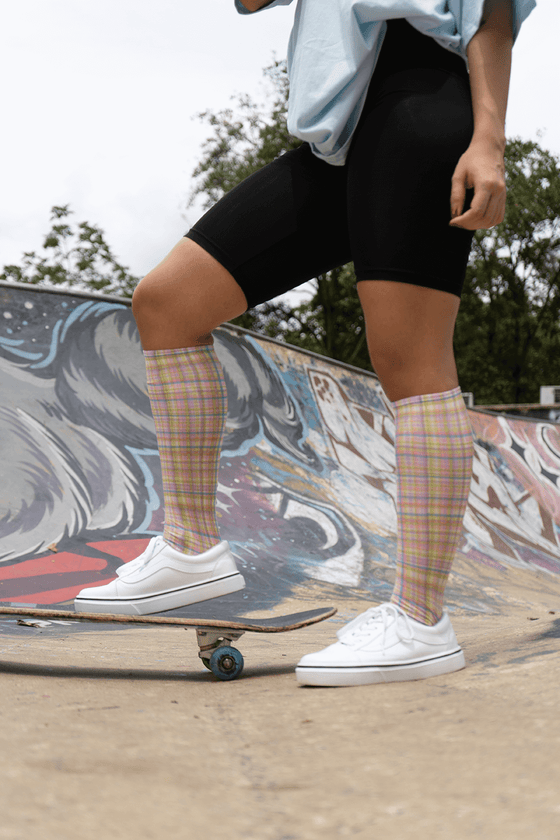 Rainbow Check Youth Knee Highs